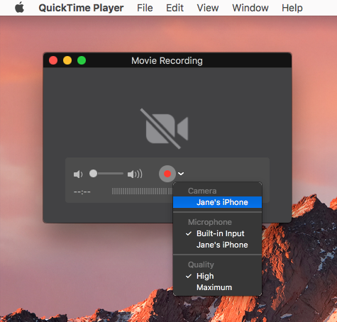 Choose iPhone - QuickTime