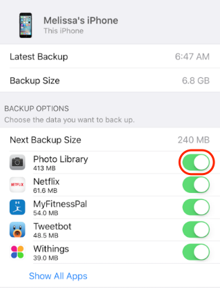 Delete iCloud Photos in Backups