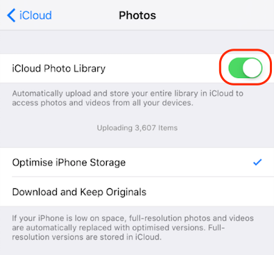 Disable and Enable iCloud Photo library