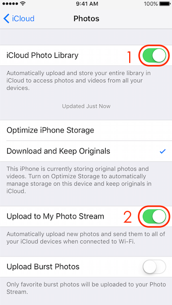 Disable iCloud Photo Library and My Photo Stream