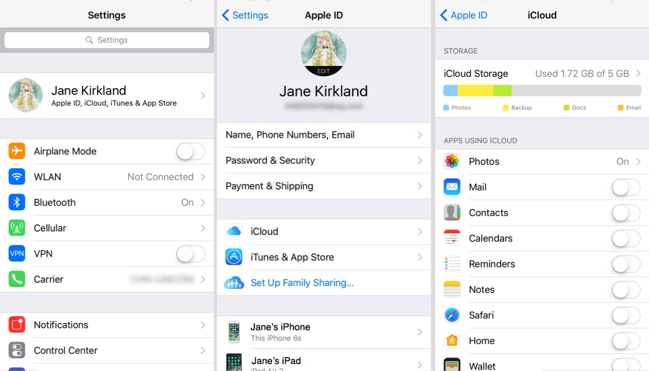 iCloud Storage Breakdown in iOS 10.3