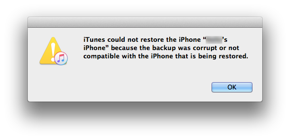 iTunes could not restore the iPhone because the backup was corrupt or not compatible