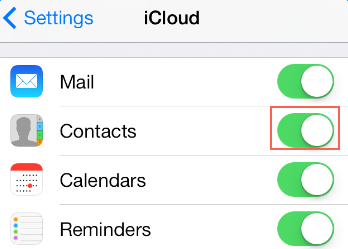 Contacts app is on under iCloud