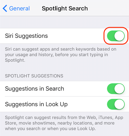 Disable Siri Suggestions on Spotlight search