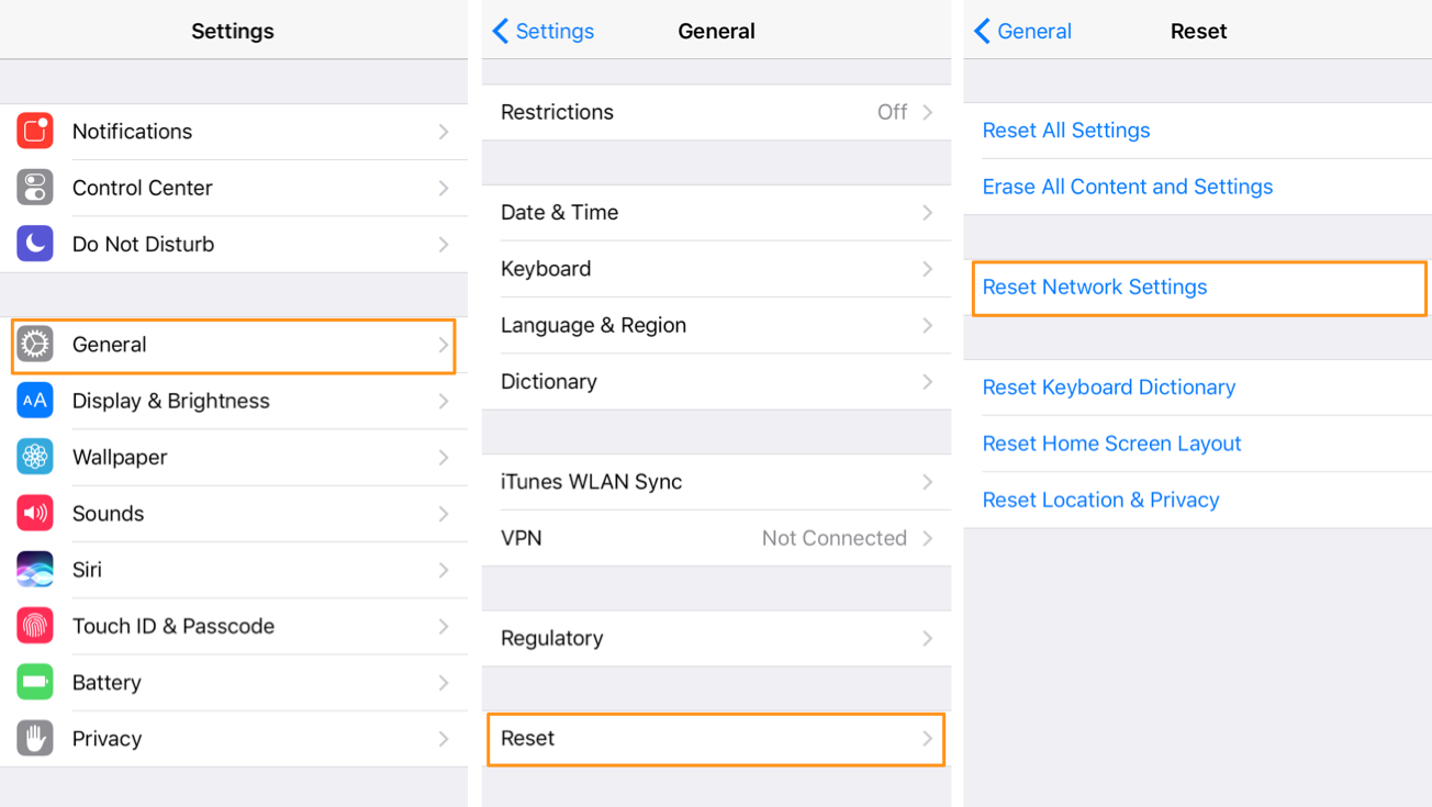 Reset network settings