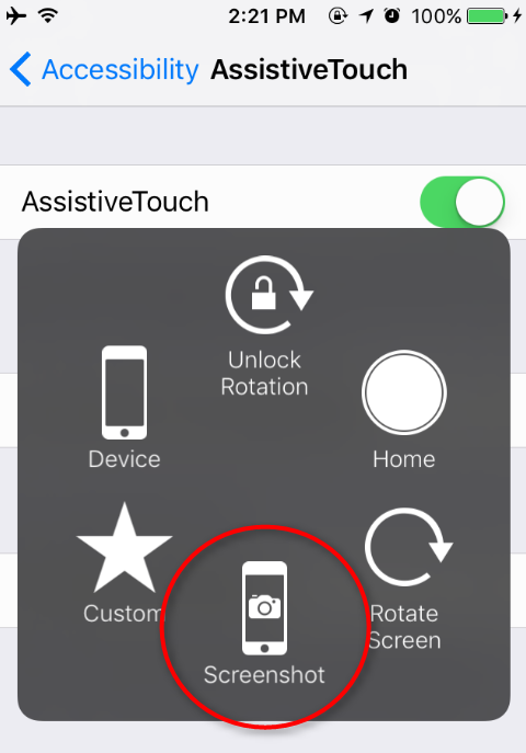 AssistiveTouch Screenshot in iOS 10