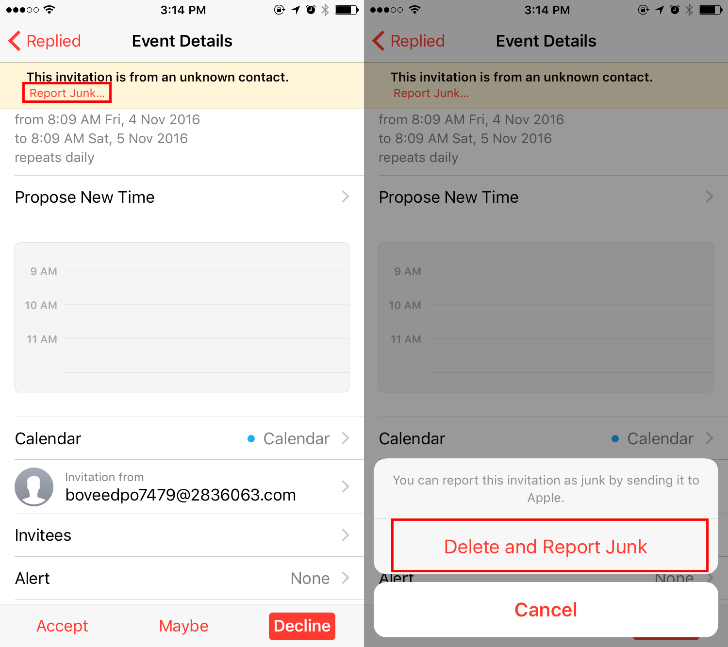 How to Report Junk Calendar Invitations in iOS 10.3