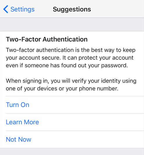 Apple Recommends Users Turn On Two-Factor Authentication