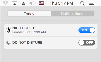 Turn on Night Shift From Notification Center