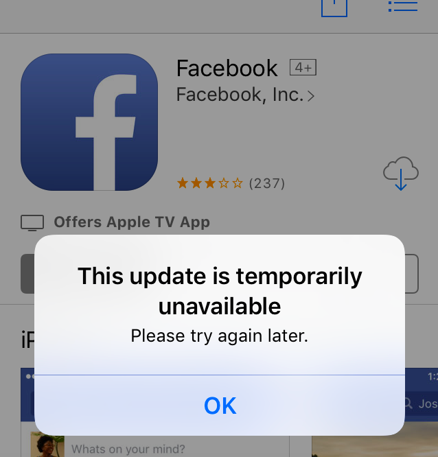 Facebook App Won't Reinstall on iPhone 7