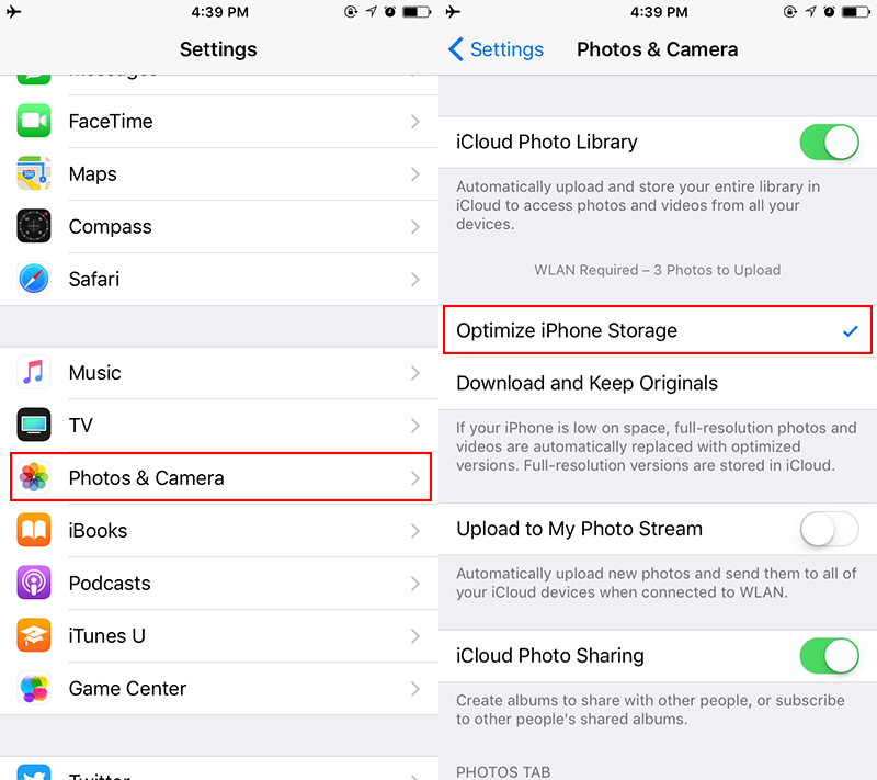Turn on Optimize iPhone Storage