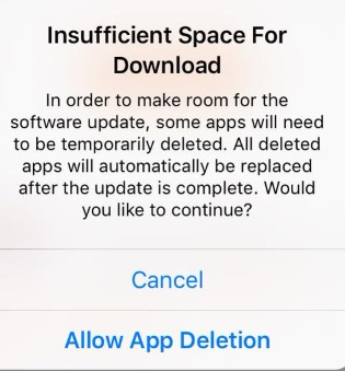 Require to remove apps while iOS update