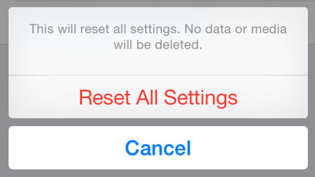 Reset all settings on iPhone to recover missing messages 