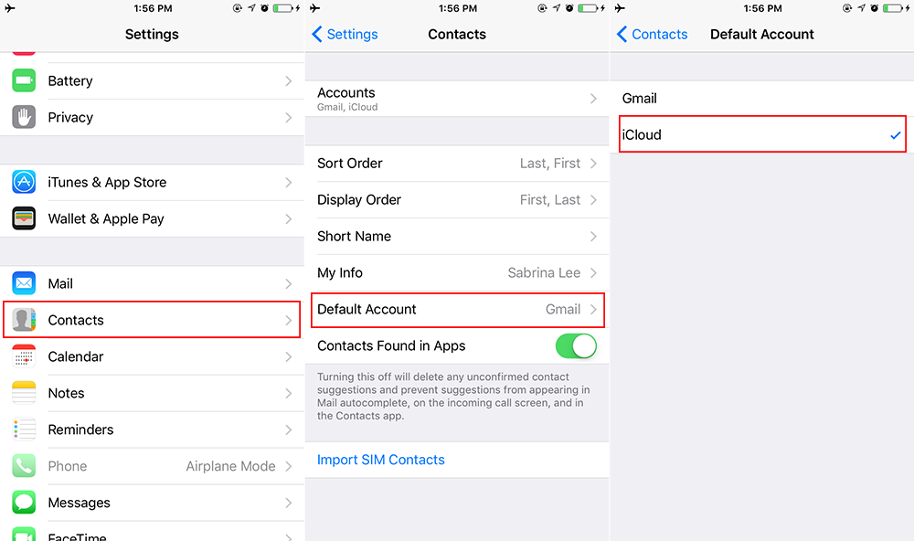 Fix iPhone Contacts Not Syncing to iCloud - Set iCloud as Default Account