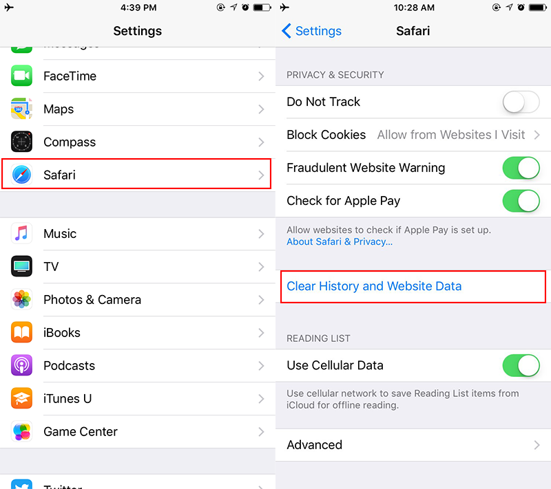 Save space on iPhone/iPad - clear Safari cache
