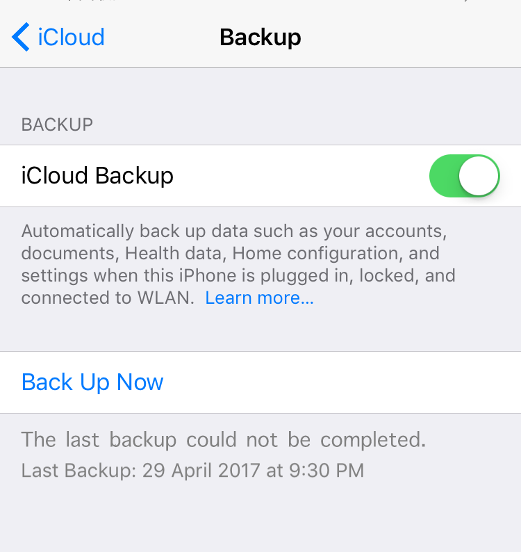 iPhone won't backup to iCloud