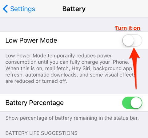 Fix iPhone Poor Batter Life in iOS 10.3 - Enable Low Power Mode