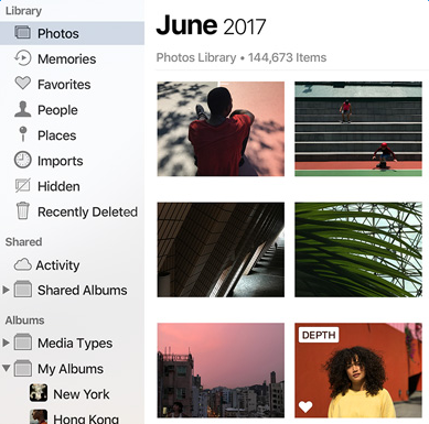 A new sidebar is added to Photos app in macOS High Sierra