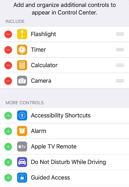 Add additional items to iOS 11 Control Center