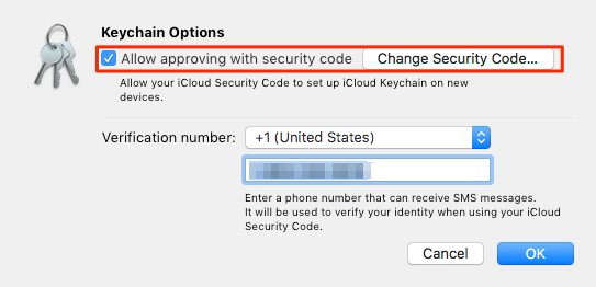 Approve iCloud Keychain with Security Code