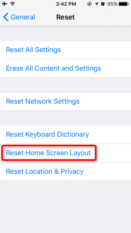 Reset Home Screen Layout