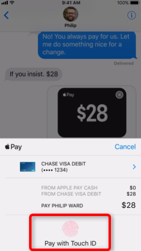iOS 11 Messages support Apple Pay - pay with Touch ID (Image Credit: Apple.com )