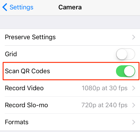 Turn On/Off iOS 11 QR Scanning Feature