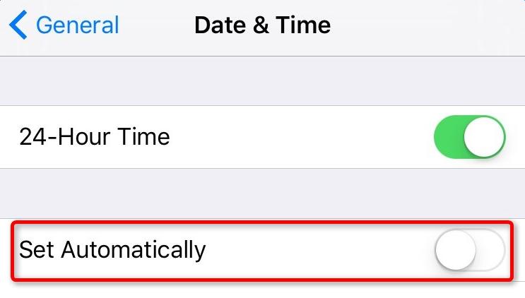Turn off Set Automatically in Date&Time
