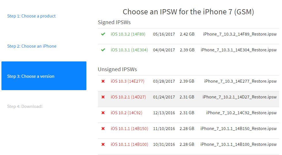 download iOS 10.3 ipsw file for iPhone 7