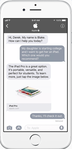 iOS 11 Business Chat in Messages app (Image Credit: Apple.com)