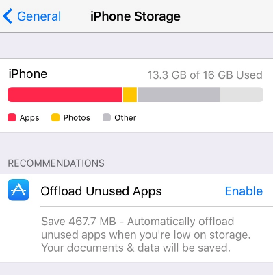 iOS 11 iPhone Storage Suggestions