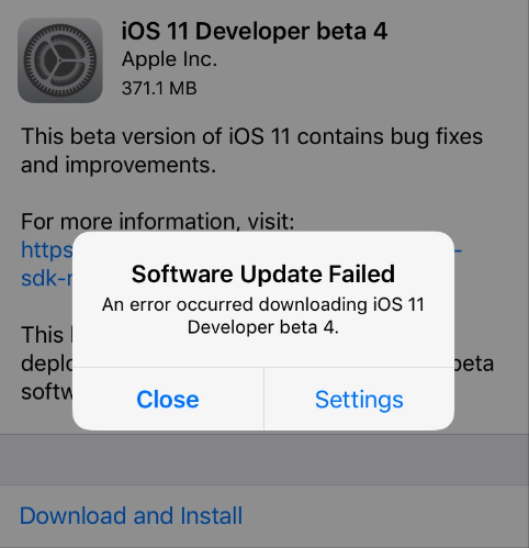 Software Update Failed When Downloading iOS 11 
