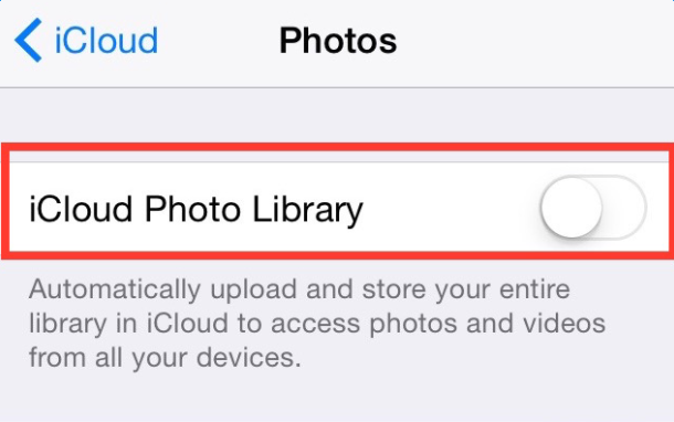 Turn off iCloud Photo Library to fix iTunes cannot sync photos to iPhone