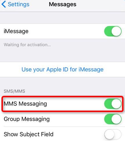 Turn on MMS Messaging on iPhone