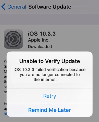 Unable to verify update when installing iOS 10.3.3 on iPhone
