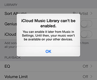 iCloud Music Library Can't be Enabled on iPhone