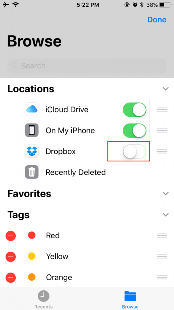 Enable Dropbox to in Files App