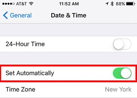 Reset time zone on iPhone