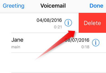 Swipe left to delete voicemail on iPhone