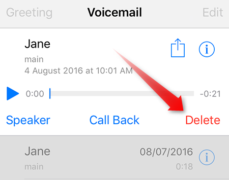Tap into one voicemail message to delete