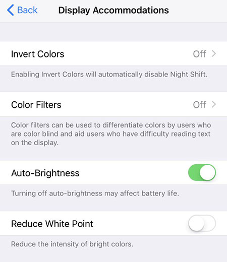 Turn off auto brightness in iOS 11
