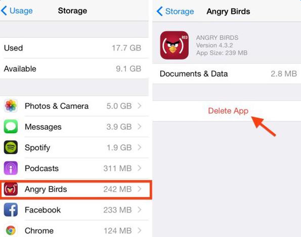 Fix can't install iOS 11 because of not enough storage - delete apps on iPhone