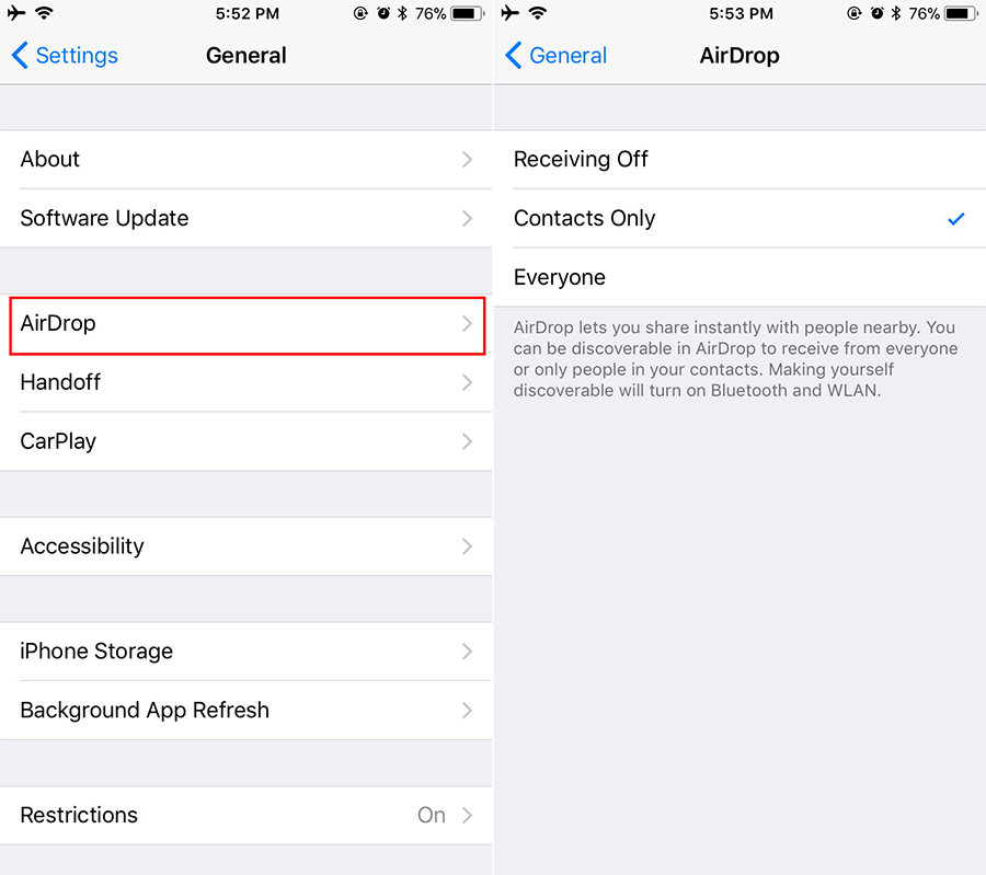How to Turn On AirDrop in Settings in iOS 11