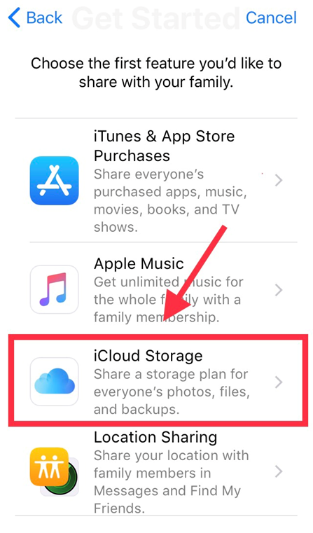 Share iCloud Storage on iPhone