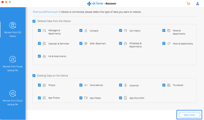 Recover Deleted Data from iPod touch - Step 2