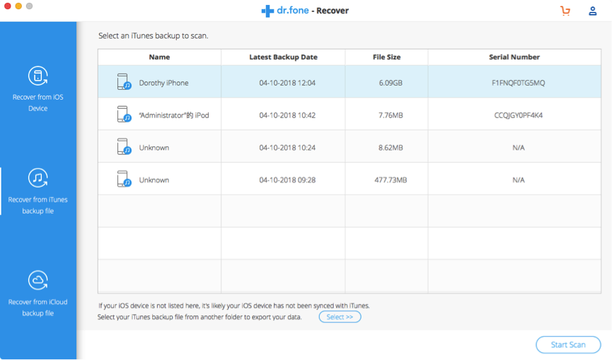 Recover Deleted Data from iTunes Backup - Step 2